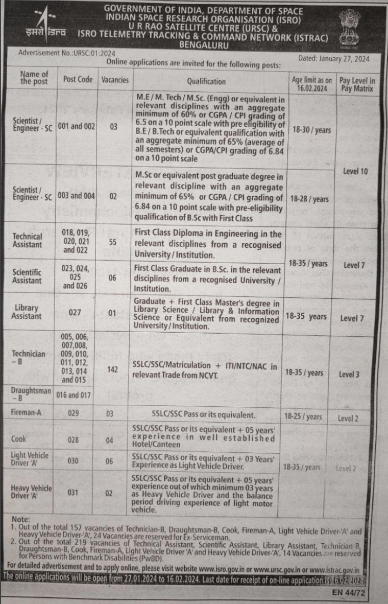 ISRO NOTIFICATION 